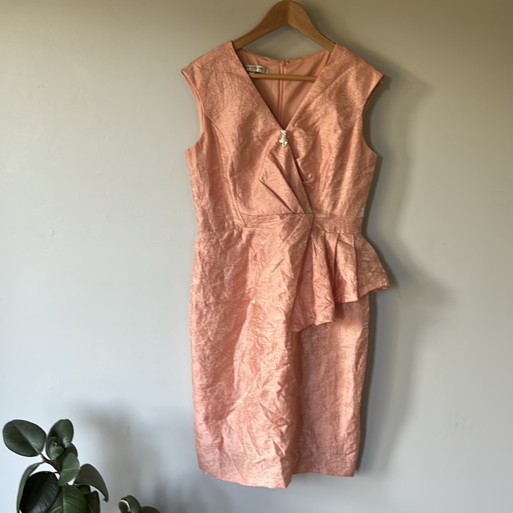 Evan Picone Peach Coral Geometric Dress Size 10 Vintage Wedding Guest